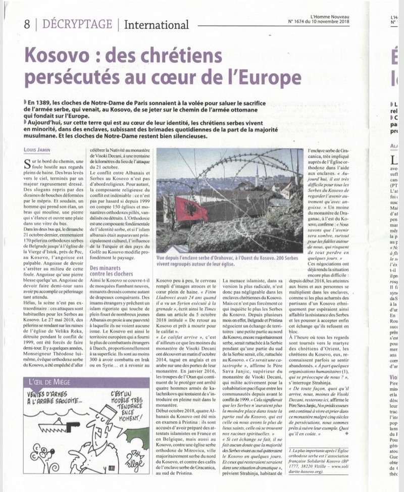 Lumière sur les Chrétiens du Kosovo dans la presse